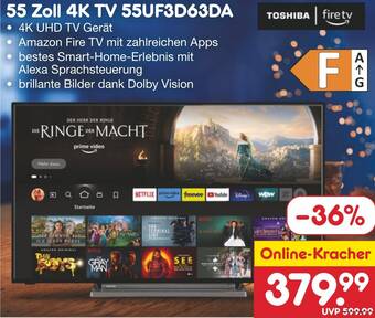 Netto Marken-Discount TOSHIBA 55 Zoll 4K TV 55UF3D63DA Angebot