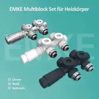 ManoMano Emke heizkörper multiblock anschlussgarnitur hahnblock ventil thermotstat eck- und durchgangsform φ16xg1/2 weiß Angebot