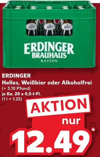 Kaufland ERDINGER Helles, Weißbier oder Alkoholfrei Ka. 20x0,5 L-Fl. Angebot