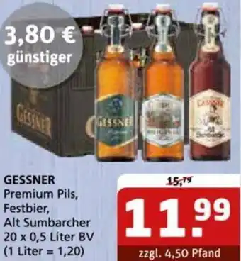 Getränke Quelle GESSNER Premium Pils 20 x 0,5 Liter Angebot