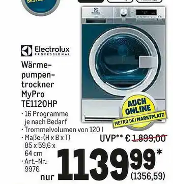 METRO Electrolux Wärme-pumpen-trockner Mypro Te1120hp Angebot