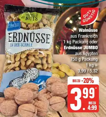 Edeka Walnüsse 1 kg Packung oder Erdnüsse JUMBO 750g Angebot