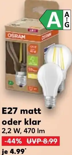 Kaufland OSRAM LED-Filament Leuchtmittel E27 matt oder klar Angebot