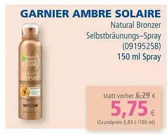 Apotal Garnier Ambre Solaire Natural Bronzer Selbsträunungs-spray Angebot