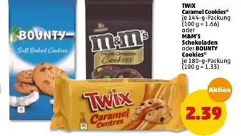 PENNY Twix Caramel Cookies 144g oder M&M's Schokoladen oder Bounty Cookies 180g Angebot