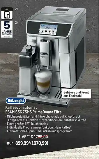 METRO Delonghi Kaffeevollautomat Esam 656.75ms Primadonna Elite Angebot