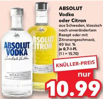 Kaufland ABSOLUT Vodka oder Citron 0,7 L-Fl. Angebot