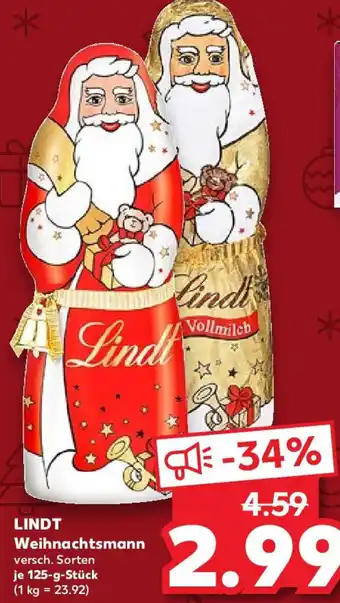 Kaufland LINDT Weihnachtsmann 125 g Stück Angebot