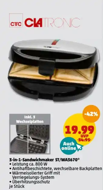 PENNY Clatronic 3in1 Sandwichmaker ST/WA3670 Angebot