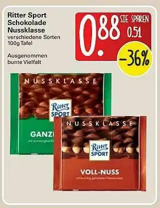 WEZ Ritter Sport Schokolade Nussklasse Angebot