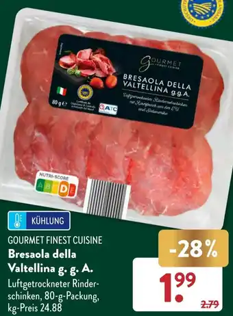Aldi Süd GOURMET FINEST CUISINE Bresaola della Valtellina g. g. A. 80 g Packung Angebot