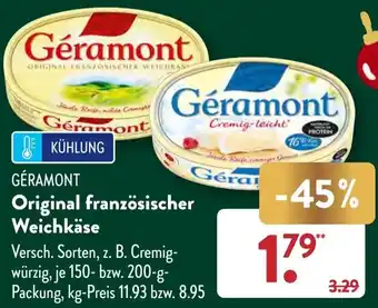 Aldi Süd GÉRAMONT Original französischer Weichkäse 150-200 g Packung Angebot