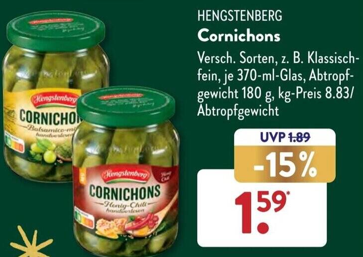 HENGSTENBERG Cornichons 370 ml Glas Angebot bei Aldi Süd