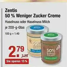 V Markt Zentis 50% Weniger Zucker Creme Angebot