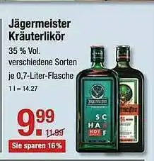 V Markt Jägermeister Kräuterlikor 35 % Vol. Verschiedene Sorten Angebot