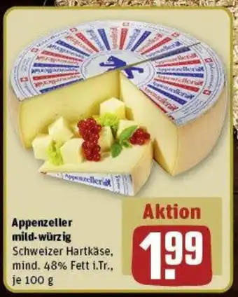 REWE Appenzeller mild-würzig Schweizer Hartkäse, mind. 48% Fett i.Tr., je 100 g Angebot