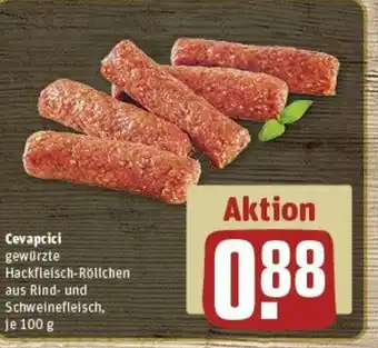 REWE Cevapcici gewürzte Hackfleisch-Röllchen aus Rind- und Schweinefleisch, je 100 g Angebot