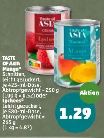 PENNY Taste of Asia Mango 425ml oder Lychees 580ml Angebot