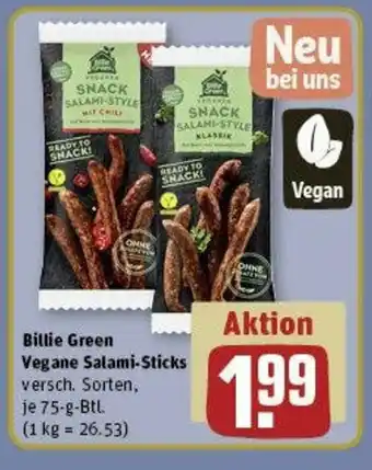 REWE Billie Green Vegane Salami-Sticks versch. Sorten, je 75-g-Btl. Angebot