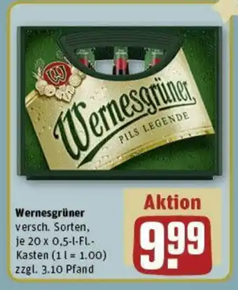 REWE Wernesgrüner versch. Sorten, je 20 x 0,5-1-FL-Kasten Angebot