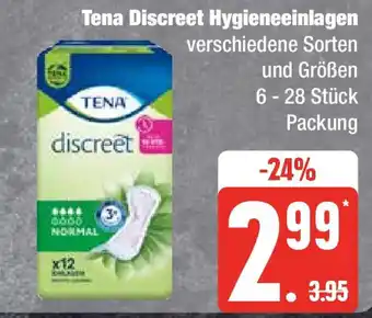 Edeka Tena Discreet Hygieneeinlagen verschiedene Sorten und Größen 6 - 28 Stück Angebot