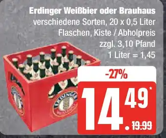 Edeka Erdinger Weißbier oder Brauhaus verschiedene Sorten, 20 x 0,5 L Angebot