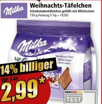 Norma Milka Weihnachts-Täfelchen 150 g Packung Angebot