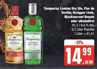 Edeka Tanqueray London Dry Gin, Flor de Sevilla, Rangpur Lime, Blackcurrant Royale oder alkoholfrei 700ml Angebot