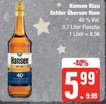 Edeka Hansen Blau Echter Übersee Rum 40 % Vol. 0,7 Liter Flasche Angebot