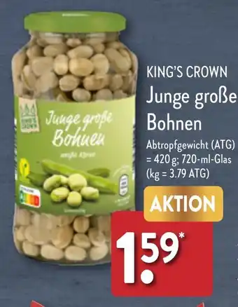 Aldi Nord KING'S CROWN Junge große Bohnen 720 ml Glas Angebot