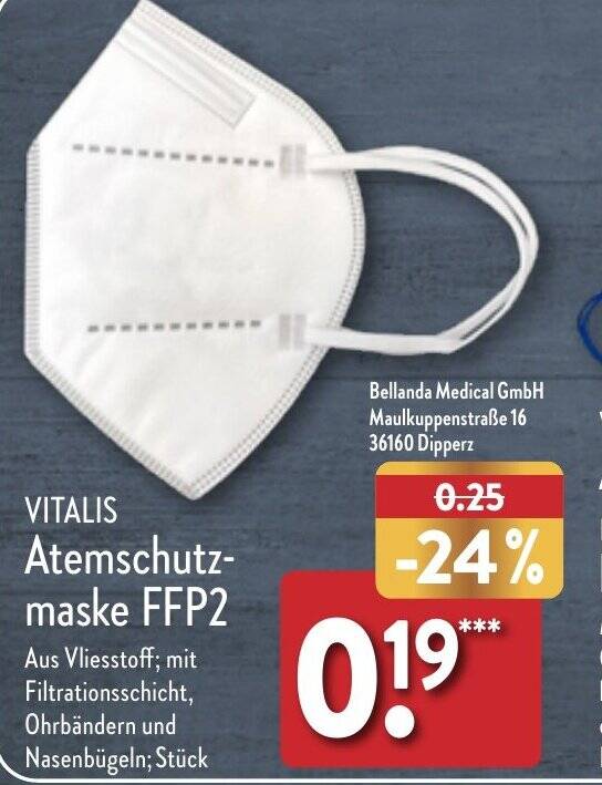 VITALIS Atemschutzmaske FFP2 Angebot bei Aldi Nord