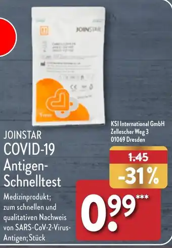 Aldi Nord Joinstar Covid 19 Antigen-Schnelltest Angebot