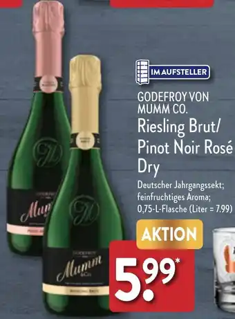 Aldi Nord GODEFROY VON MUMM CO. Riesling Brut/ Pinot Noir Rosé Dry 0,75 l Dose Angebot