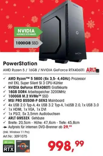 Arlt PowerStation AMD Ryzen 5 / 16GB / NVIDIA GeForce RTX4060Ti Angebot