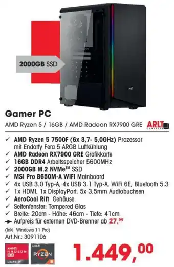 Arlt Gamer PC AMD Ryzen 5 / 16GB / AMD Radeon RX7900 GRE Angebot