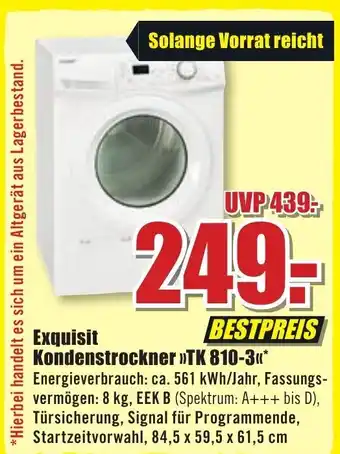 B1 Discount Baumarkt Exquisit Kondenstrockner TK 810-3 Angebot