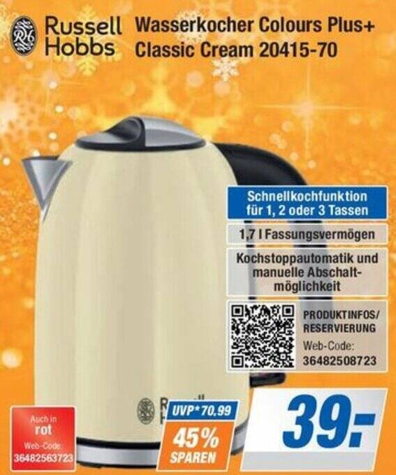 Russell Hobbs Wasserkocher Colours Plus+ Classic Cream 2041570 Angebot