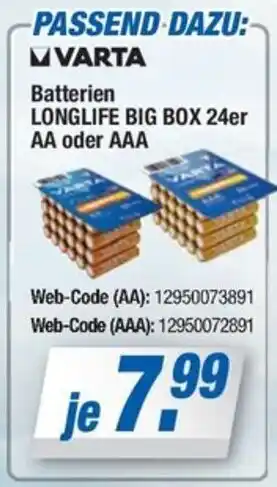 Expert Bening VARTA Batterien LONGLIFE BIG BOX 24er AA oder AAA Angebot