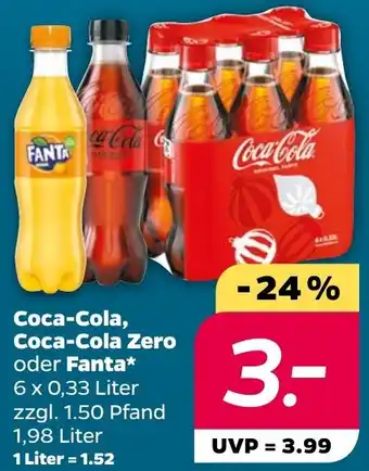 NETTO Coca-Cola, Coca-Cola Zero oder Fanta 6 x 0,33 Liter Angebot