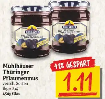 NP Discount Mühlhäuser Thüringer Pflaumenmus 450g Angebot