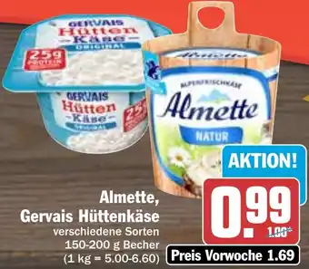 Hit Almette, Gervais Hüttenkäse 150-200 g Becher Angebot