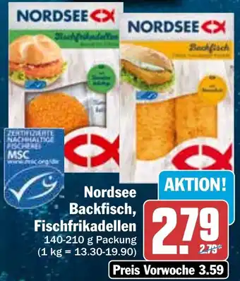 Hit Nordsee Backfisch, Fischfrikadellen 140-210 g Packung Angebot