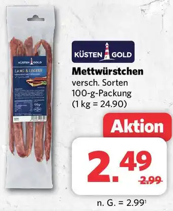 Combi KÜSTEN GOLD Mettwürstchen 100 g Packung Angebot