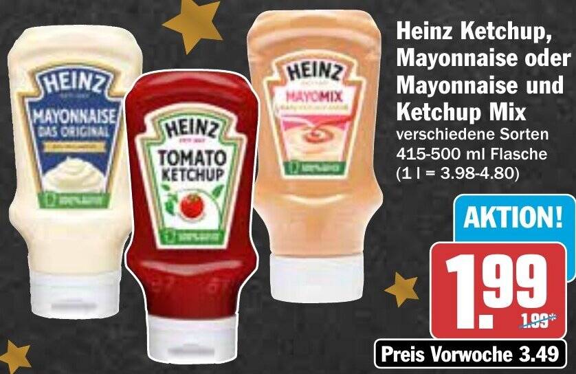 Heinz Ketchup, Mayonnaise oder Mayonnaise und Ketchup Mix 415500 ml Flasche Angebot bei Hit
