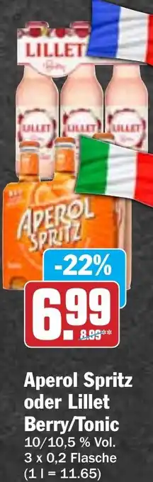 Hit Aperol Spritz oder Lillet Berry/Tonic 3x0,2 L Flasche Angebot