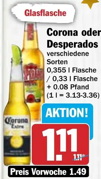 Hit Corona oder Desperados 0,355 L/0,33 L Flasche Angebot