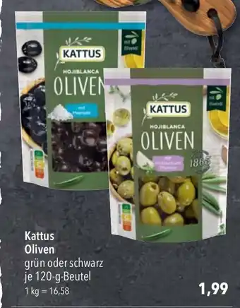 CITTI Markt Kattus Oliven grün oder schwarz je 120-g-Beutel Angebot