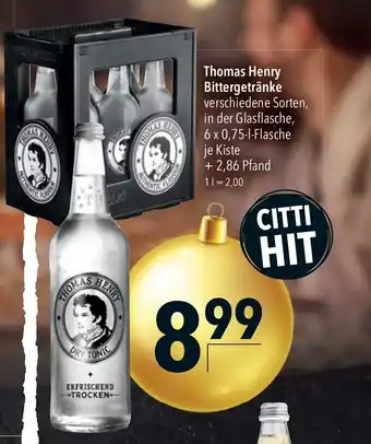 CITTI Markt Thomas Henry Bittergetränke verschiedene Sorten, in der Glasflasche, 6 x 0,75-1-Flasche Angebot