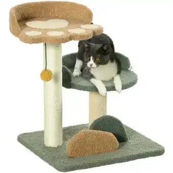 ManoMano Kleiner kratzbaum mit 2 liegeflächen, inkl. spielzeug, für kleine katzen, grün beige+ braun Angebot