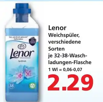 CITTI Markt Lenor Weichspüler, verschiedene Sorten je 32-38-Wasch-ladungen-Flasche Angebot